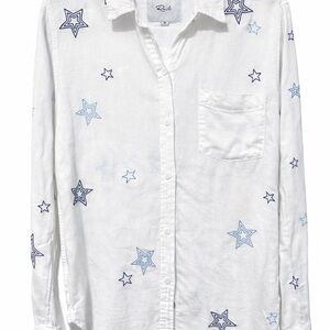 Rails Charli White Blue Star Embroidered Button Down Shirt XS Gauze